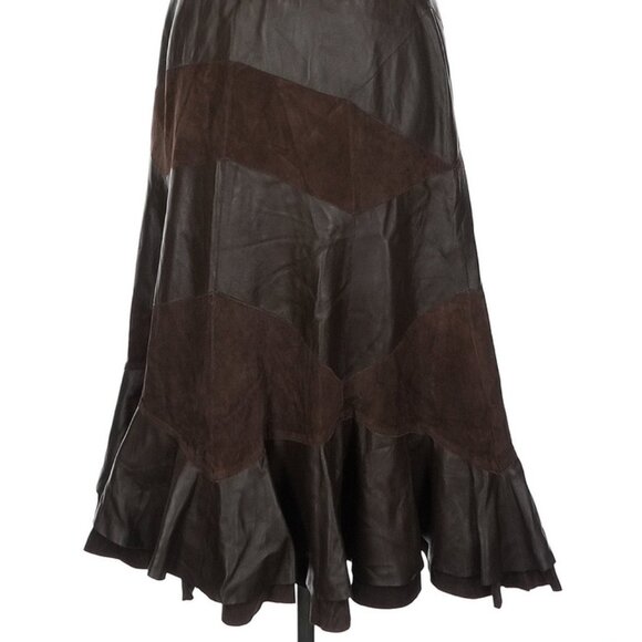 🤎 Terry Lewis Brown Suede Leather Flutter Drape Skirt Boho Dark Academia - Picture 1 of 8